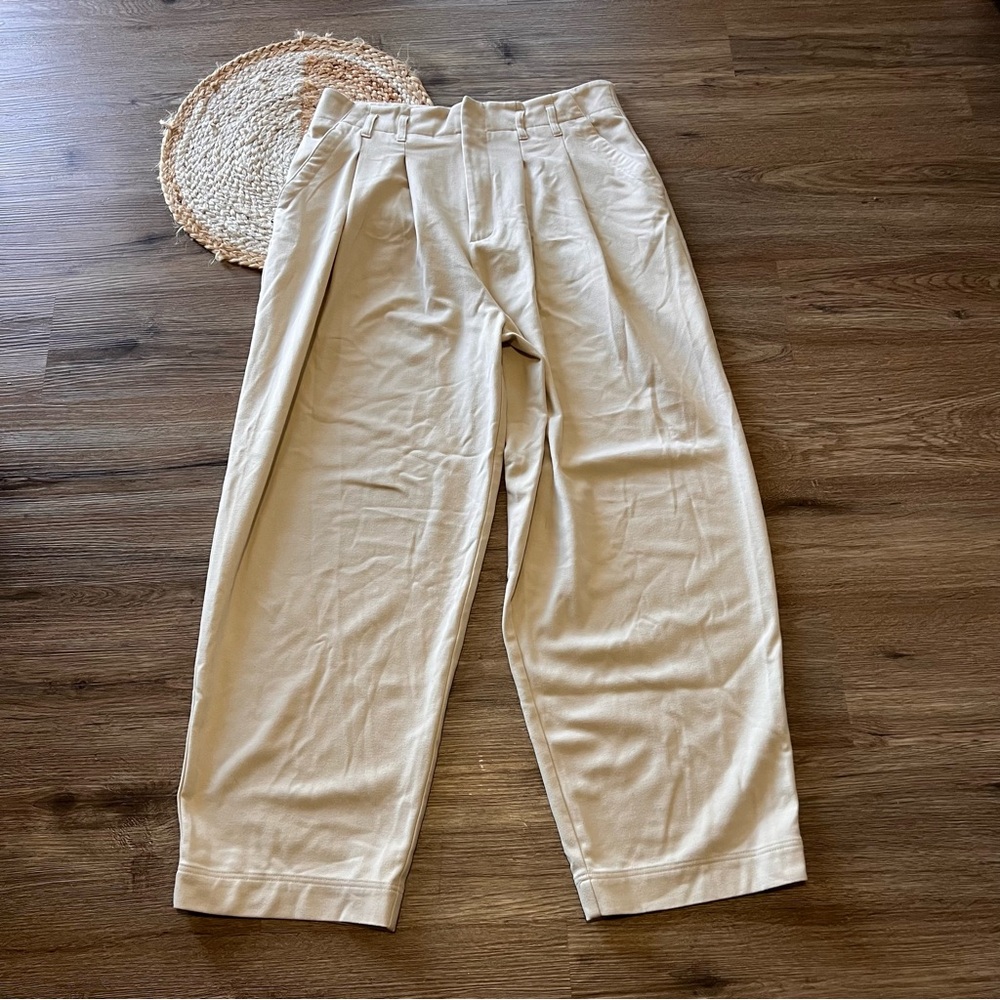 Free People Cream High-Waist Pleated Trousers